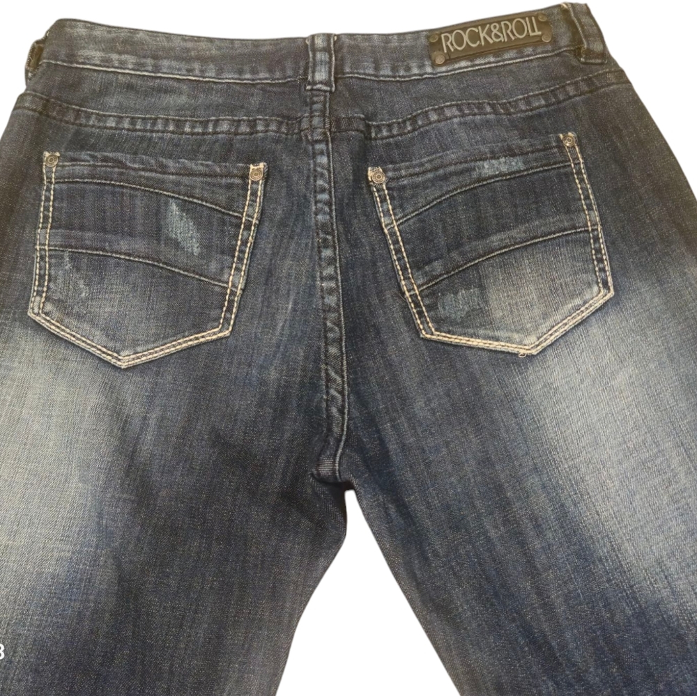 Rock & Roll Cowgirl Women's Jeans 32×34 Midrise Blue Destressed - Picture 4 of 11